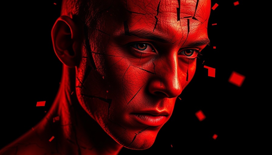 Abstract fragmented red face representing AI vulnerability.