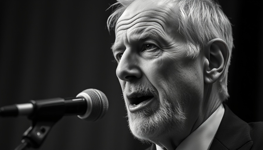 Intense black and white photo of a man speaking.