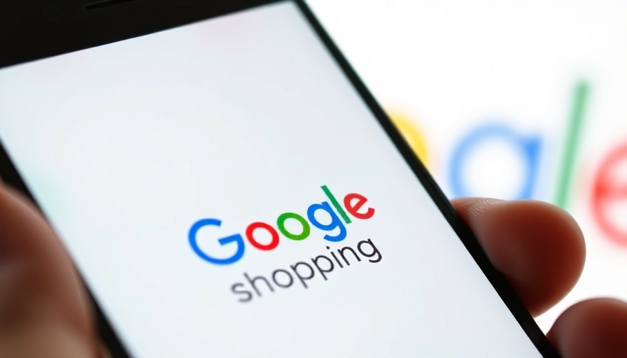 Smartphone with Google Shopping logo, hand-held, Google structured data focus.