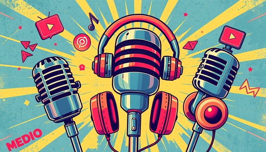 Vibrant illustration of media icons and headphones, exploring Food Additives Impact on Health.
