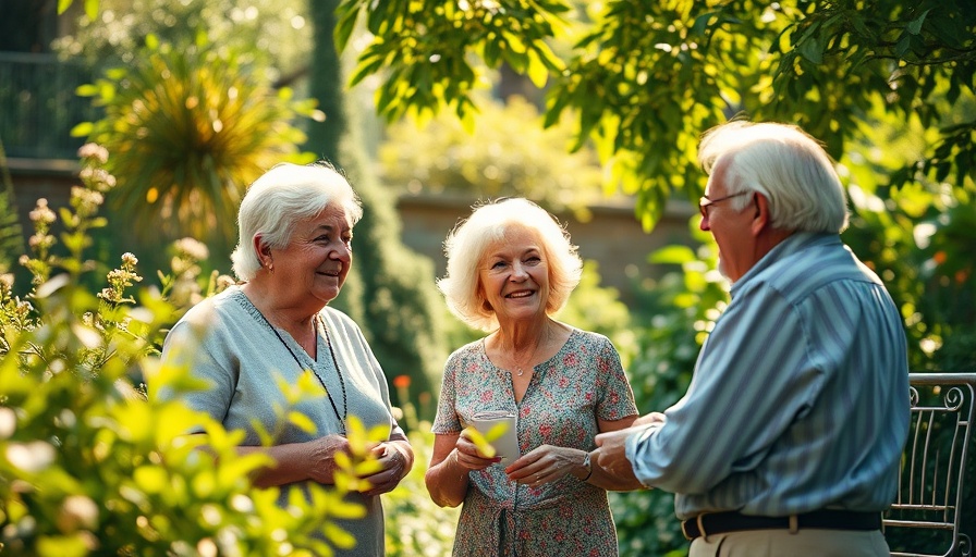 Older adults in garden discussing bird flu resistance.