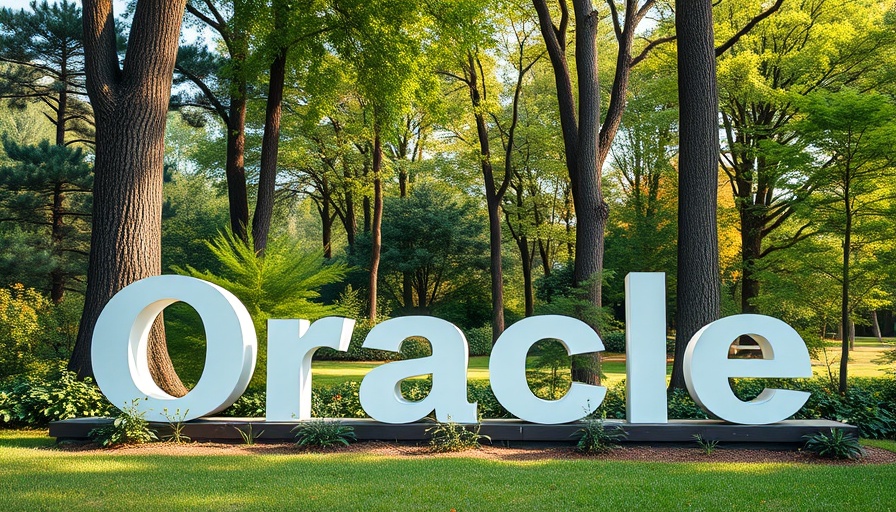Oracle sign showcasing UK cloud infrastructure investment in a park setting.