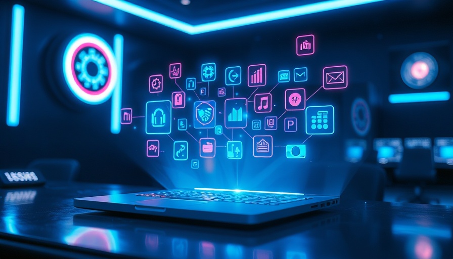 Futuristic laptop with holographic app icons illustrating AI sexting apps.