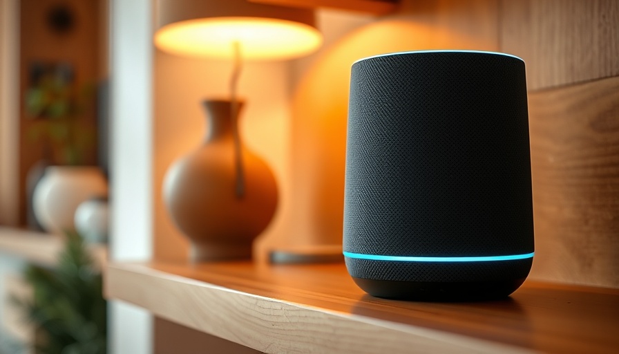 Amazon Echo on wooden shelf with glowing light, cozy setting.