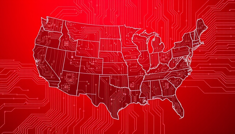 Circuit-patterned USA map on red background symbolizes AI talent.