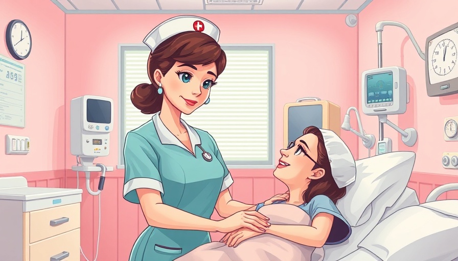 Vintage illustration of nurse assisting patient during heart surgery recovery.