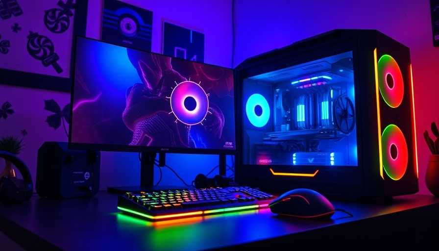 Vibrant gaming setup with RGB lighting and desktop computer featuring the Hugging Face Transformers Library.