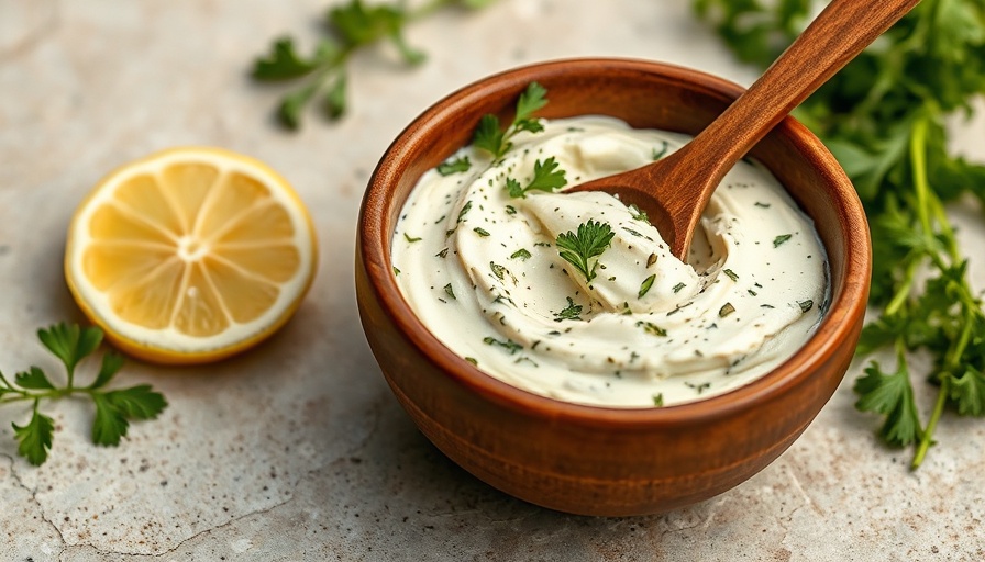 Herbed Goat Cheese Spread in a rustic bowl with fresh herbs.