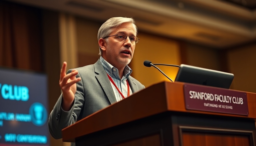 Speaker at Stanford Faculty Club talks about remote patient monitoring.