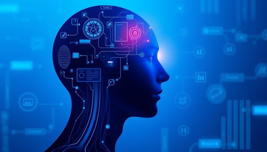 Illustration of AI concepts in a digital interface with a futuristic head silhouette.