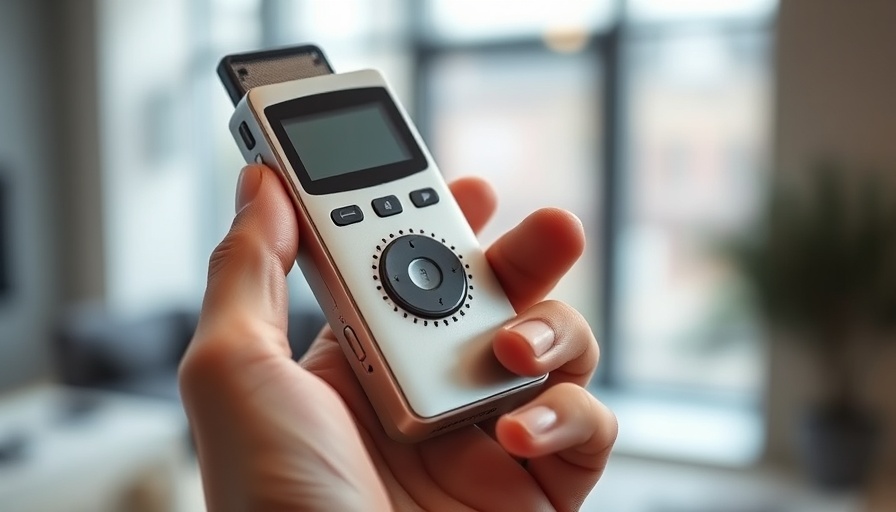 AI voice recorder for productivity in a hand, sleek design.
