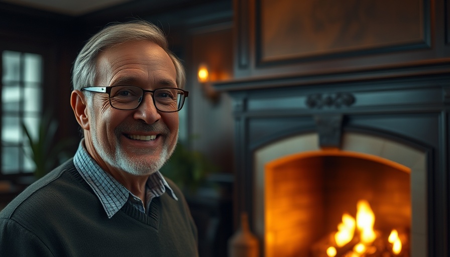 Older man by fireplace symbolizing warmth in healthcare transformation.
