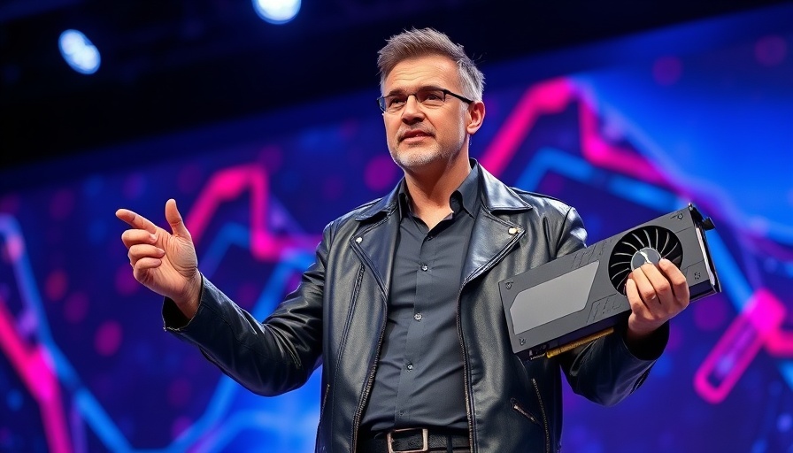 Nvidia GTC 2025 announcements on stage, man holding RTX 4090.