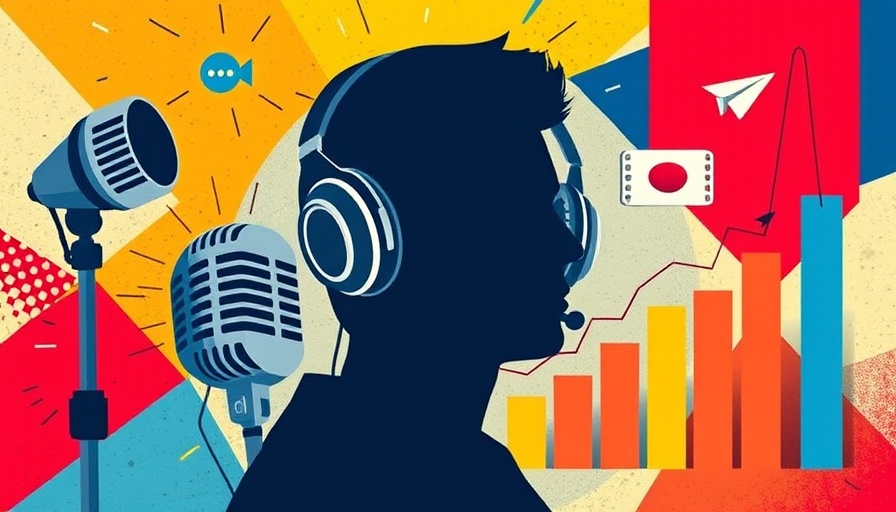 Colorful public health podcast graphic with microphones and icons