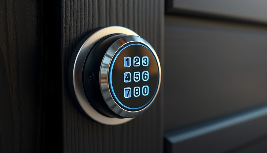 Subscription-free smart lock on a dark door, illuminated keypad.