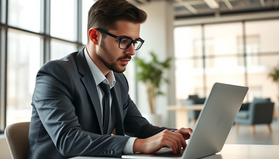 Business professional working on laptop in bright office for Generative Engine Optimization.