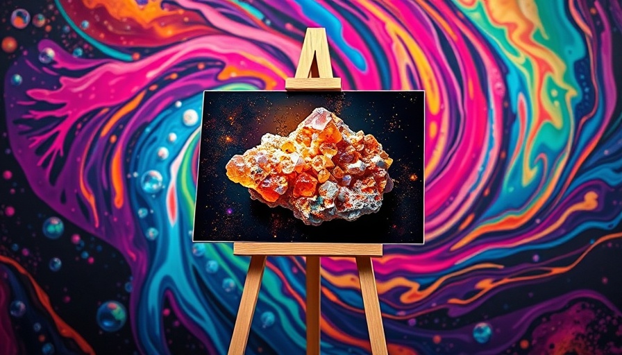 Surreal Apple display on easel with vibrant background, AI Art Generation.