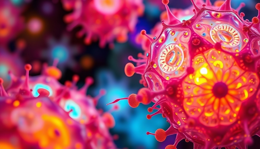 Colorful illustration of cells showing mechanical forces in fibrosis.
