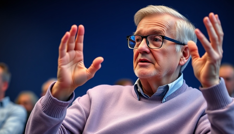 Elderly man engaging in animated discussion at event about AI job predictions.