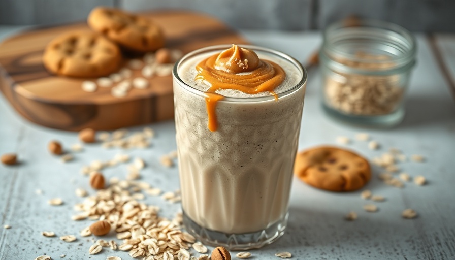 Salted Peanut Butter Oatmeal Cookie Shake with peanut butter drizzle and oats.