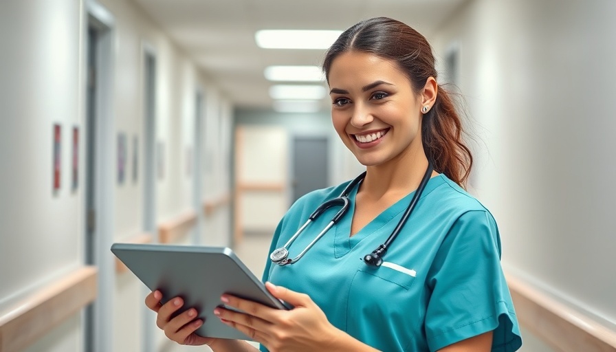 Female nurse using tablet in hospital corridor with $144 Million Boost for My Health Record.