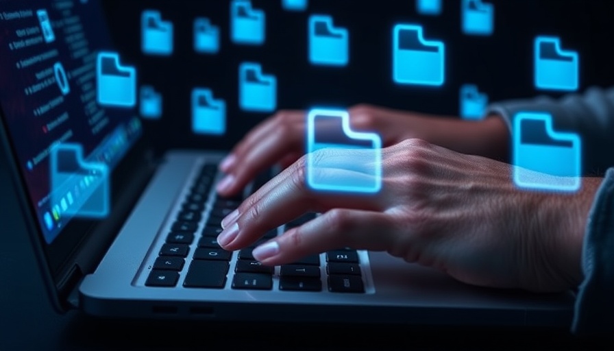 Digital file transfer on laptop symbolizing enterprise website migration.