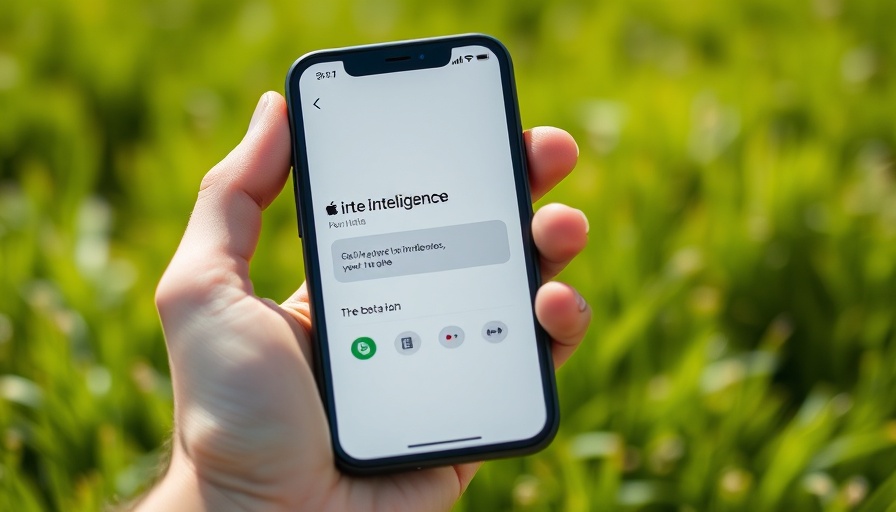Smartphone displaying Apple Intelligence app in beta outdoors