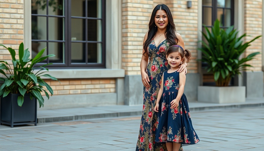 Smiling woman and girl in elegant dresses, reflecting family celebrations.