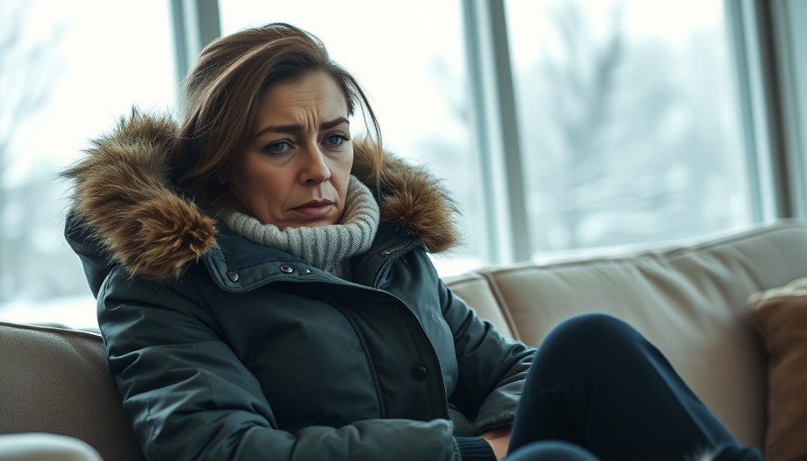 Woman feeling cold all the time indoors, bundled in a winter coat.