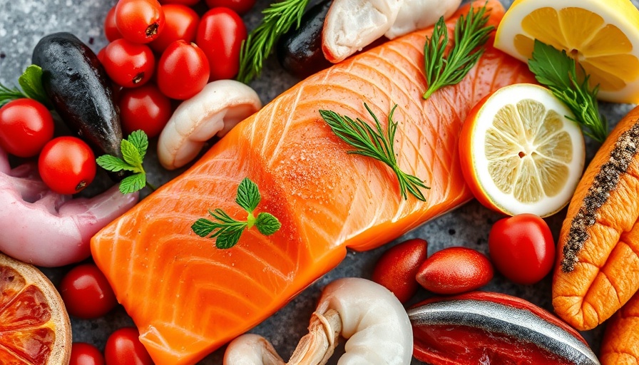 Astaxanthin benefits for health: assortment of rich foods.