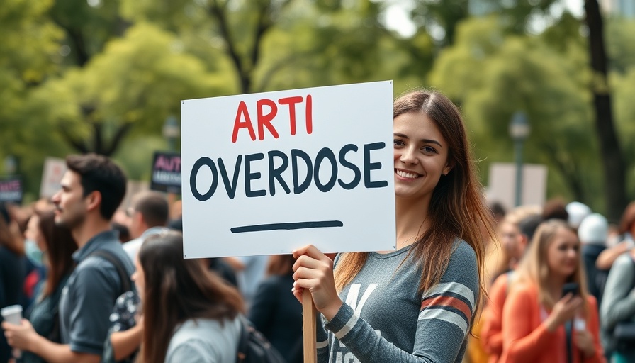 Young woman at rally highlighting barriers to care in the opioid crisis.