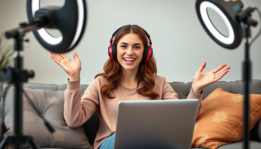 Woman using YouTube marketing strategies during live session.