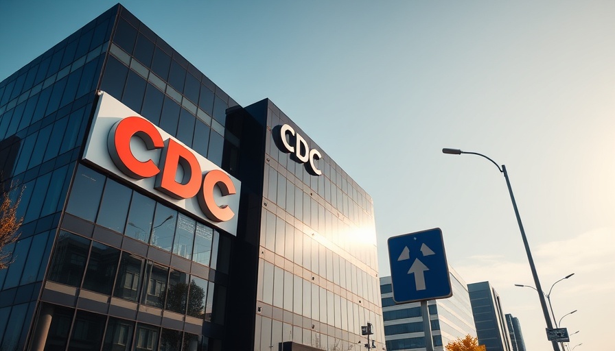 CDC building with clear sky and road sign, highlighting global health focus