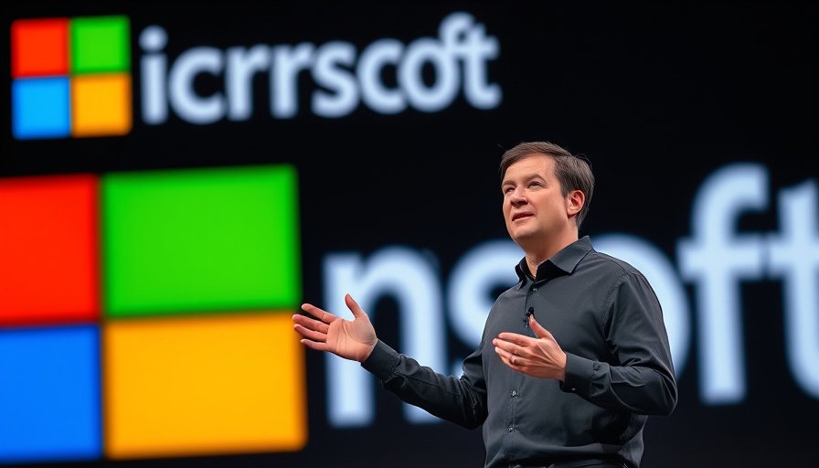 Confident presenter in front of Microsoft logo, Microsoft anniversary innovation journey.