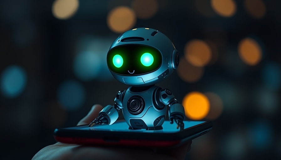 Futuristic robot and smartphone interaction, Odds of Runaway AI theme.