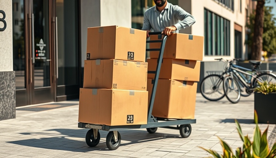 HHS Layoffs 2025: Person moving boxes on a cart outside office.