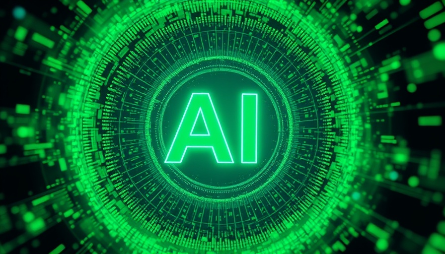 Futuristic AI graphic with swirling green particles highlighting importance of AI ethics in business.