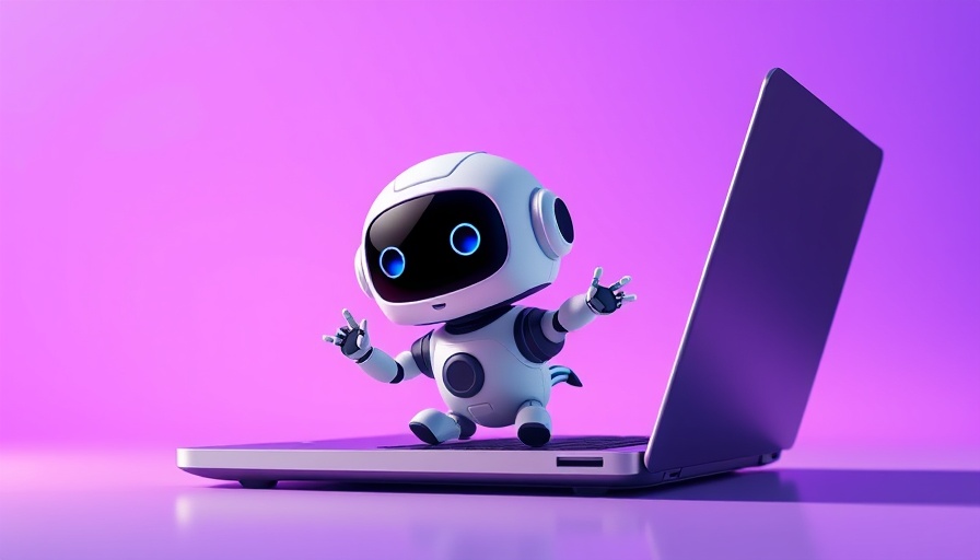 Friendly robot emerging from laptop, trust in language models concept.