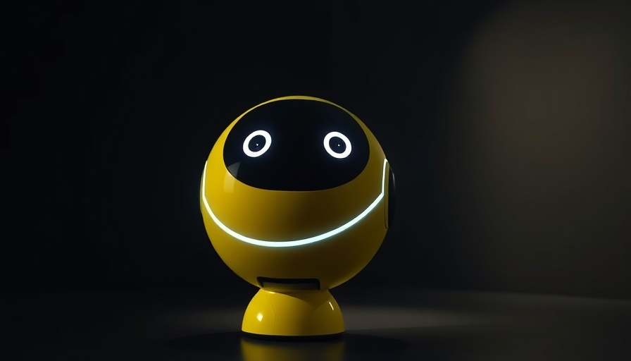 Samsung Ballie AI robot under spotlight in a dark room.