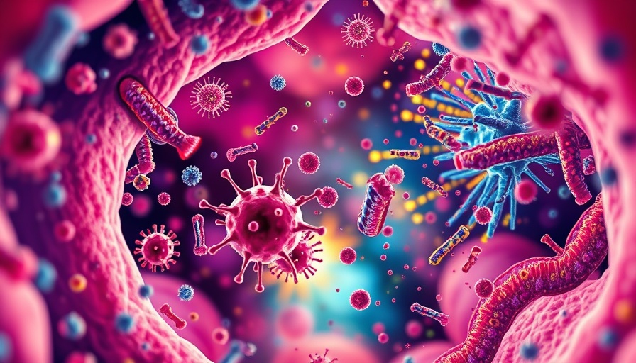 Colorful illustration of nasal bacteria and viruses, related to COVID-19 risk.