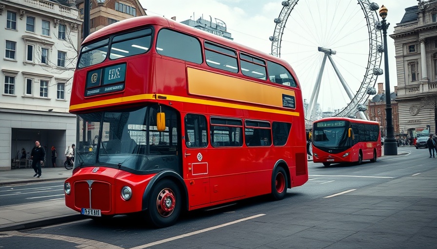 Classic red double-decker bus in London near the London Eye.