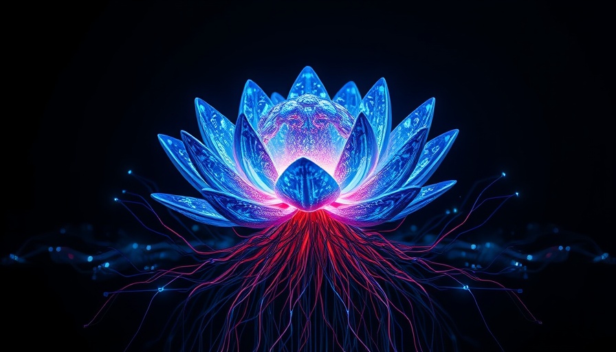 AI efficiency surpassing Moore's Law concept with digital lotus and brain