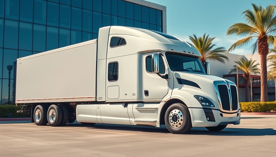 Sleek electric semi-truck outside a modern building, Lucid Motors Nikola's Assets Acquisition.