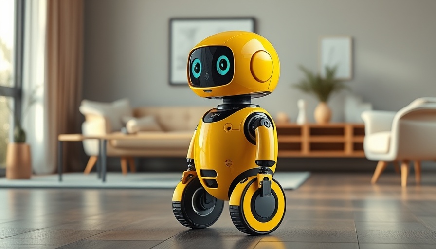Innovative AI robot in a modern room with minimalistic decor.