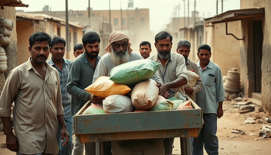Rural market scene with men loading supplies, USAID contracts canceled context