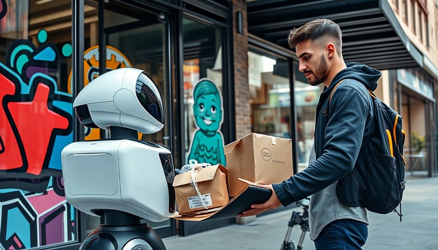 Urban delivery robot fleet at work outside Dash Mart.