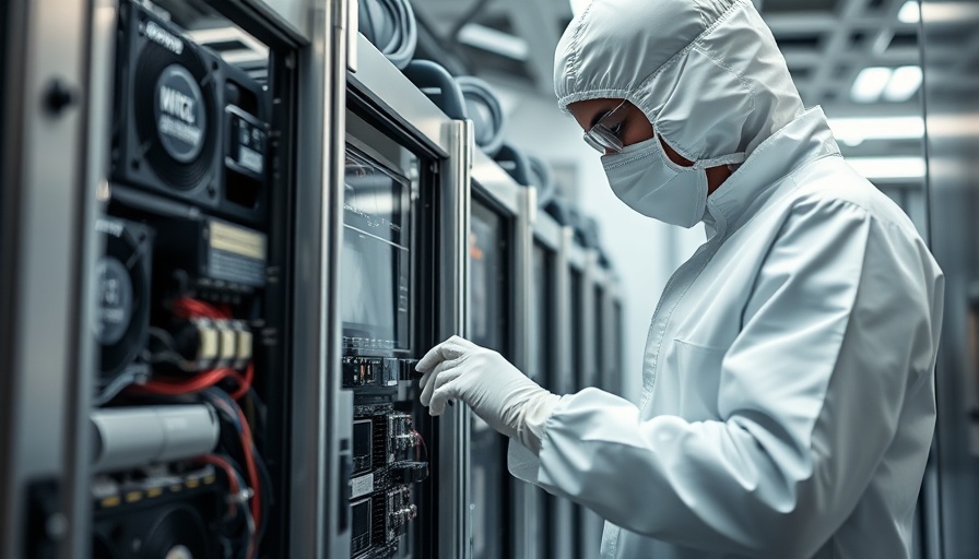 Technician examines quantum computing hardware in cleanroom.