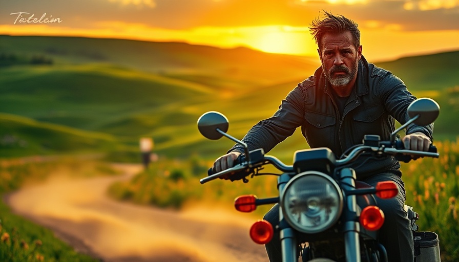AI tool turns photos into videos: Motorcyclist in sunset hills.