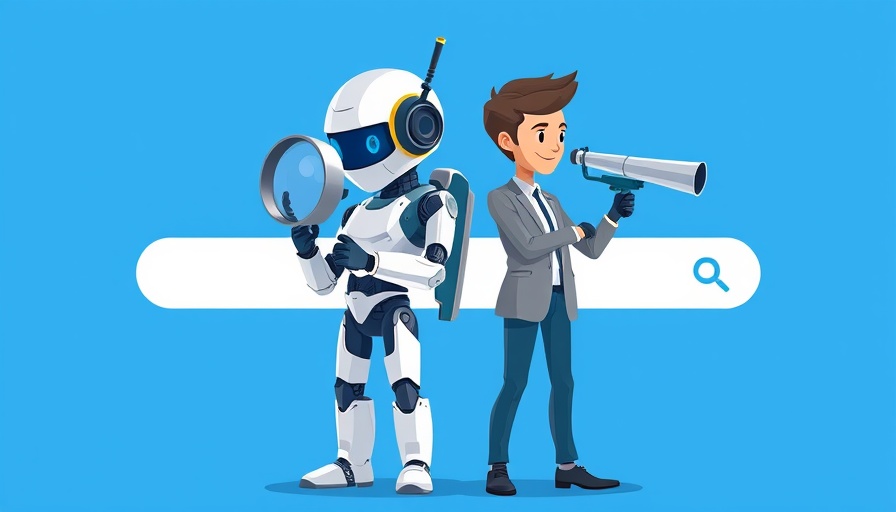 AI search citations concept with robot and human holding tools.