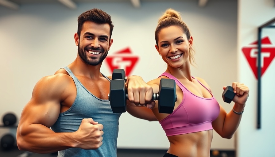 Athletic duo posing with dumbbell for a 20 Minute Full Body Dumbbell Workout